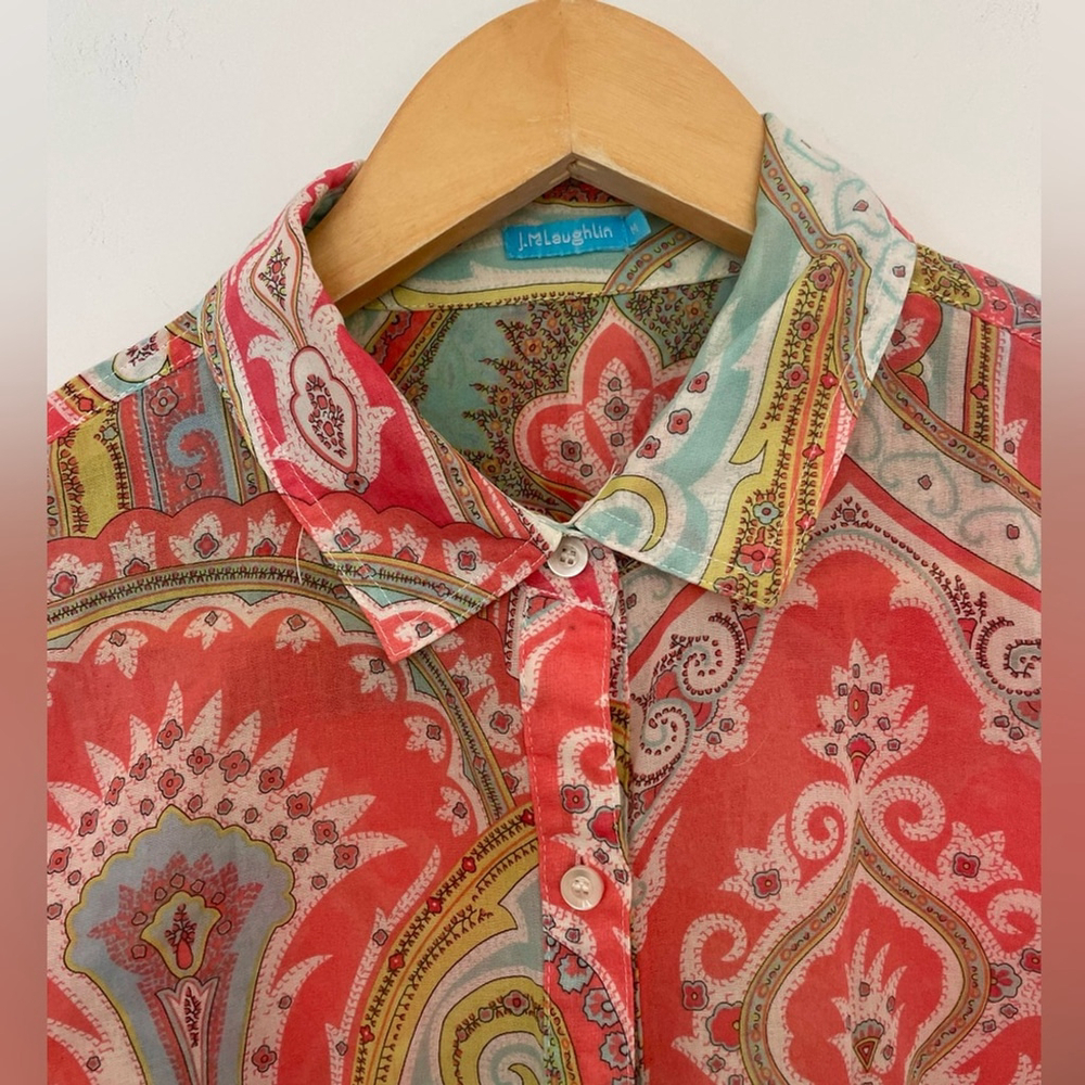 J. McLaughlin button down shirt Blouse in Paisley Garden Shirt medium - Picture 4 of 6